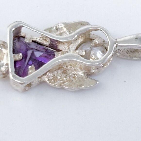 Vintage Sterling Silver 925 Purple Cubic Zirconia Angel Girl Charm Pendant - Picture 5 of 7